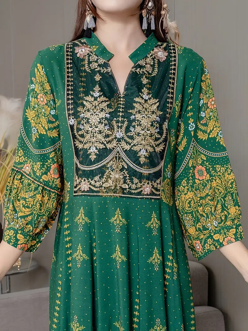 Middle eastern bohemian style dress ethnic embroidery full