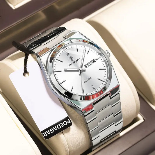 new mens stainless steel quartz wristwatch