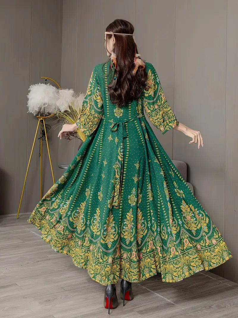 Middle eastern bohemian style dress ethnic embroidery full