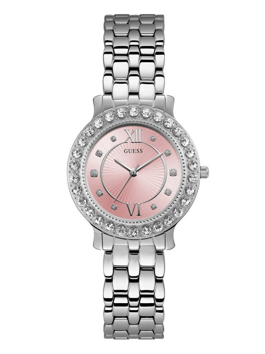 GUESS Stainless Steel + Pink Crystal Bracelet Watch