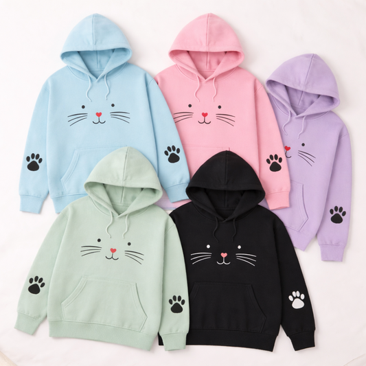 Winter  Cute Cat Pullover Hoodie for Women for Girls